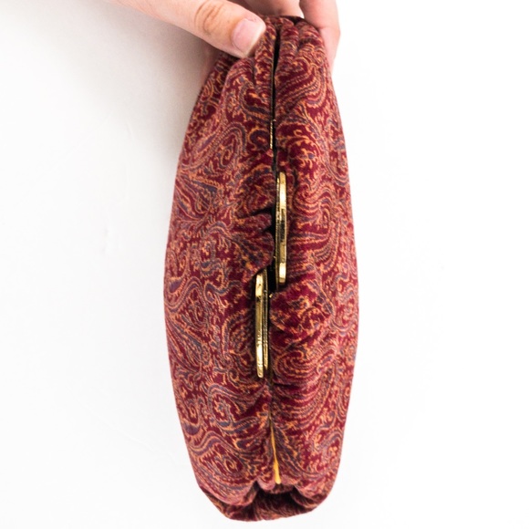 Vintage 70s Velvet Paisley Print Bag Purse Red - Picture 8 of 12